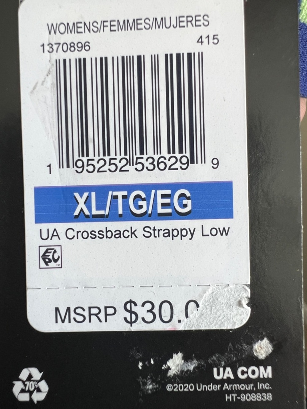 Under Armour Black UA Crossback Strappy Low Sports Bra Tag